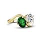 4 - Velona 2.25 ctw Oval Shape Created Emerald (8 x 6 mm) and IGI Certified Cushion Shape Lab Grown Diamond (6 mm) Women Toi Et Moi Wave Engagement Ring 