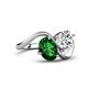 4 - Velona 2.25 ctw Oval Shape Created Emerald (8 x 6 mm) and IGI Certified Cushion Shape Lab Grown Diamond (6 mm) Women Toi Et Moi Wave Engagement Ring 