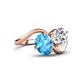 4 - Velona 2.85 ctw Oval Shape Blue Topaz (8 x 6 mm) and IGI Certified Cushion Shape Lab Grown Diamond (6 mm) Women Toi Et Moi Wave Engagement Ring 