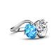 4 - Velona 2.85 ctw Oval Shape Blue Topaz (8 x 6 mm) and IGI Certified Cushion Shape Lab Grown Diamond (6 mm) Women Toi Et Moi Wave Engagement Ring 