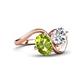 4 - Velona 2.60 ctw Oval Shape Peridot (8 x 6 mm) and IGI Certified Cushion Shape Lab Grown Diamond (6 mm) Women Toi Et Moi Wave Engagement Ring 