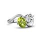 4 - Velona 2.60 ctw Oval Shape Peridot (8 x 6 mm) and IGI Certified Cushion Shape Lab Grown Diamond (6 mm) Women Toi Et Moi Wave Engagement Ring 