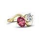 4 - Velona 2.60 ctw Oval Shape Pink Tourmaline (8 x 6 mm) and IGI Certified Cushion Shape Lab Grown Diamond (6 mm) Women Toi Et Moi Wave Engagement Ring 