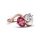 4 - Velona 2.60 ctw Oval Shape Pink Tourmaline (8 x 6 mm) and IGI Certified Cushion Shape Lab Grown Diamond (6 mm) Women Toi Et Moi Wave Engagement Ring 