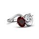 4 - Velona 2.75 ctw Oval Shape Red Garnet (8 x 6 mm) and IGI Certified Cushion Shape Lab Grown Diamond (6 mm) Women Toi Et Moi Wave Engagement Ring 
