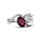 4 - Velona 2.90 ctw Oval Shape Rhodolite Garnet (8 x 6 mm) and IGI Certified Cushion Shape Lab Grown Diamond (6 mm) Women Toi Et Moi Wave Engagement Ring 