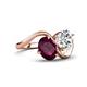 4 - Velona 2.90 ctw Oval Shape Rhodolite Garnet (8 x 6 mm) and IGI Certified Cushion Shape Lab Grown Diamond (6 mm) Women Toi Et Moi Wave Engagement Ring 