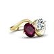 4 - Velona 2.90 ctw Oval Shape Rhodolite Garnet (8 x 6 mm) and IGI Certified Cushion Shape Lab Grown Diamond (6 mm) Women Toi Et Moi Wave Engagement Ring 