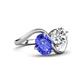 4 - Velona 2.60 ctw Oval Shape Tanzanite (8 x 6 mm) and IGI Certified Cushion Shape Lab Grown Diamond (6 mm) Women Toi Et Moi Wave Engagement Ring 