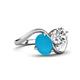 4 - Velona 2.30 ctw Oval Shape Turquoise (8 x 6 mm) and IGI Certified Cushion Shape Lab Grown Diamond (6 mm) Women Toi Et Moi Wave Engagement Ring 