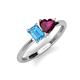 3 - Esther Emerald Shape Blue Topaz & Heart Shape Rhodolite Garnet 2 Stone Duo Ring 