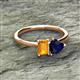2 - Esther Emerald Shape Citrine & Heart Shape Lab Created Blue Sapphire 2 Stone Duo Ring 
