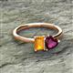 2 - Esther Emerald Shape Citrine & Heart Shape Rhodolite Garnet 2 Stone Duo Ring 