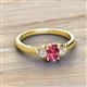 2 - Gianna 7x5 mm Oval Shape Pink Tourmaline and Round Diamond Three Stone Engagement Ring 