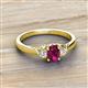 2 - Gianna 7x5 mm Oval Shape Rhodolite Garnet and Round Diamond Three Stone Engagement Ring 