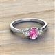 2 - Gianna 7x5 mm Oval Shape Pink Sapphire and Round Diamond Three Stone Engagement Ring 