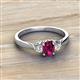 2 - Gianna 7x5 mm Oval Shape Rhodolite Garnet and Round Diamond Three Stone Engagement Ring 