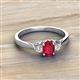 2 - Gianna 7x5 mm Oval Shape Ruby and Round Diamond Three Stone Engagement Ring 
