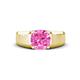 1 - Jude 2.50 ct Cushion Shape Created Pink Sapphire Solitaire Men Wedding Band (7 mm) 