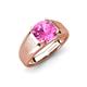 3 - Jude 2.50 ct Cushion Shape Created Pink Sapphire Solitaire Men Wedding Band (7 mm) 