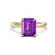 1 - Solina 2.14 ctw Emerald Shape Amethyst accented Lab Grown Diamond Hidden Halo Engagement Ring 