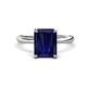 1 - Solina 2.64 ctw Emerald Shape Created Blue Sapphire accented Lab Grown Diamond Hidden Halo Engagement Ring 