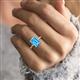 2 - Solina 2.14 ctw Emerald Shape Blue Topaz accented Lab Grown Diamond Hidden Halo Engagement Ring 