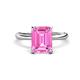 1 - Solina 3.14 ctw Emerald Shape Created Pink Sapphire accented Lab Grown Diamond Hidden Halo Engagement Ring 