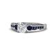 1 - Dzeni Diamond and Blue Sapphire Three Stone with Side Blue Sapphire Ring 