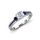 2 - Dzeni Diamond and Blue Sapphire Three Stone with Side Blue Sapphire Ring 