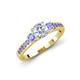 2 - Dzeni Diamond and Tanzanite Three Stone with Side Tanzanite Ring 