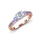 2 - Dzeni Diamond and Tanzanite Three Stone with Side Tanzanite Ring 