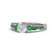1 - Dzeni Diamond and Green Garnet Three Stone with Side Green Garnet Ring 