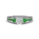 3 - Dzeni Diamond and Green Garnet Three Stone with Side Green Garnet Ring 