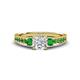 3 - Dzeni Diamond and Green Garnet Three Stone with Side Green Garnet Ring 