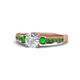 1 - Dzeni Diamond and Green Garnet Three Stone with Side Green Garnet Ring 