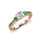 2 - Dzeni Diamond and Green Garnet Three Stone with Side Green Garnet Ring 