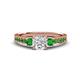 3 - Dzeni Diamond and Green Garnet Three Stone with Side Green Garnet Ring 