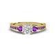 3 - Dzeni Diamond and Amethyst Three Stone with Side Amethyst Ring 