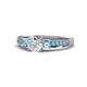 1 - Dzeni Diamond and Blue Topaz Three Stone with Side Blue Topaz Ring 