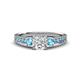 3 - Dzeni Diamond and Blue Topaz Three Stone with Side Blue Topaz Ring 