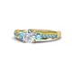 1 - Dzeni Diamond and Blue Topaz Three Stone with Side Blue Topaz Ring 