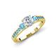 2 - Dzeni Diamond and Blue Topaz Three Stone with Side Blue Topaz Ring 