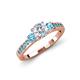 2 - Dzeni Diamond and Blue Topaz Three Stone with Side Blue Topaz Ring 