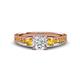 3 - Dzeni Diamond and Citrine Three Stone with Side Citrine Ring 