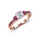 2 - Dzeni Diamond and Rhodolite Garnet Three Stone with Side Rhodolite Garnet Ring 