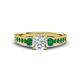 3 - Dzeni Diamond and Emerald Three Stone with Side Emerald Ring 