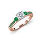 2 - Dzeni Diamond and Emerald Three Stone with Side Emerald Ring 
