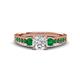 3 - Dzeni Diamond and Emerald Three Stone with Side Emerald Ring 
