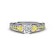 3 - Dzeni Diamond and Yellow Sapphire Three Stone with Side Yellow Sapphire Ring 